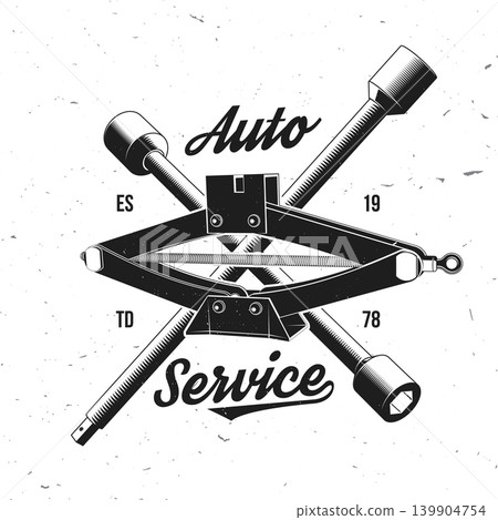Vintage Auto Service Poster with Spark Plug Tools and Retro Automotive Repair Garage Design for Mechanic Workshop, Vehicle Maintenance, Car Service Branding and Transport Industry 139904754