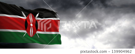 National flag of Kenya with dark clouds, 3D rendering. National flag of Kenya with dark clouds, 3D rendering. 139904962