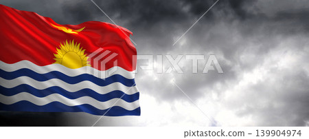 National flag of Kiribati with dark clouds, 3D rendering. National flag of Kiribati with dark clouds, 3D rendering. 139904974