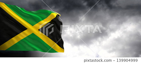 National flag of Jamaica with dark clouds,3D rendering. National flag of Jamaica with dark clouds,3D rendering. 139904999