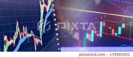 Financial stock market graph on computer screen. Trading, cryptocurrency and investment concept. Abstract blurred background. Financial stock market graph on computer screen. Trading, cryptocurrency and investment concept. Abstract blurred background. 139905002