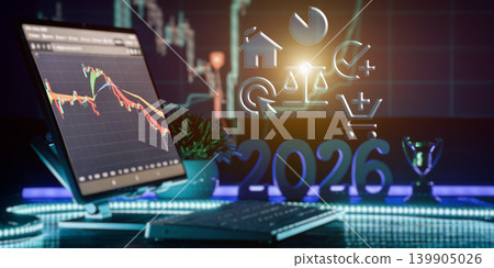 Financial Forecast for 2026 with Tablet Trading Screen and Business Analytics Symbols Financial Forecast for 2026 with Tablet Trading Screen and Business Analytics Symbols 139905026