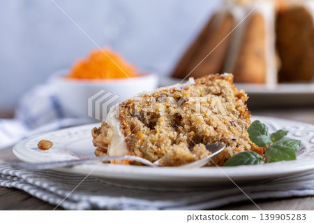 Piece of delicious carrot cake. Piece of delicious carrot cake. 139905283