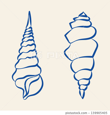 Hand-drawn seashells in line art doodle style for wedding or event decor, menu, summer seaside vacation projects Hand-drawn seashells in line art doodle style for wedding or event decor, menu, summer seaside vacation projects 139905405
