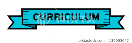 Ribbon label banner with word curriculum in blue color on white background Ribbon label banner with word curriculum in blue color on white background 139905642