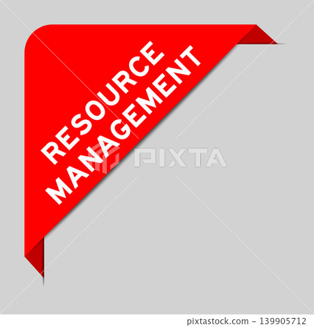 Red color of corner label banner with word resource management on gray background Red color of corner label banner with word resource management on gray background 139905712
