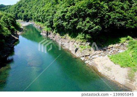Shogawa River from Shichikenbi Suspension Bridge, Takayama City, Gifu Prefecture, June 2025 Shogawa River from Shichikenbi Suspension Bridge, Takayama City, Gifu Prefecture, June 2025 139905845