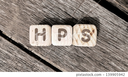HPS Hantavirus Pulmonary Syndrome on a cube or wooden block. health concept HPS Hantavirus Pulmonary Syndrome on a cube or wooden block. health concept 139905942