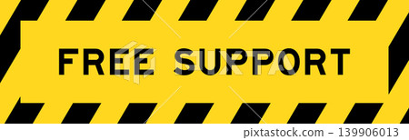 Yellow and black color with line striped label banner with word free support 139906013
