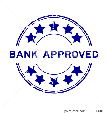 Grunge blue bank approved word with star icon round rubber seal stamp on white background Grunge blue bank approved word with star icon round rubber seal stamp on white background 139906016