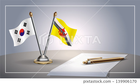 Small national flag of South Korea and Brunei flag Relation, Template Vector Illustration Small national flag of South Korea and Brunei flag Relation, Template Vector Illustration 139906170