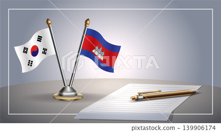 Small national flag of South Korea and Cambodia flag Relation, Template Vector Illustration Small national flag of South Korea and Cambodia flag Relation, Template Vector Illustration 139906174