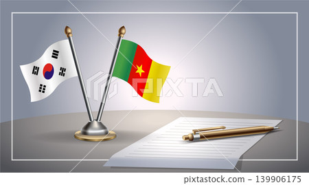 Small national flag of South Korea and Cameroon flag Relation, Template Vector Illustration 139906175