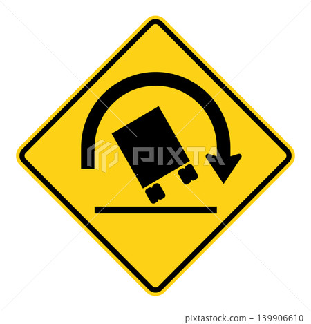 American road sign: Caution: Overturning 139906610