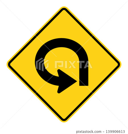 American road sign: 270-degree curve ahead 139906613