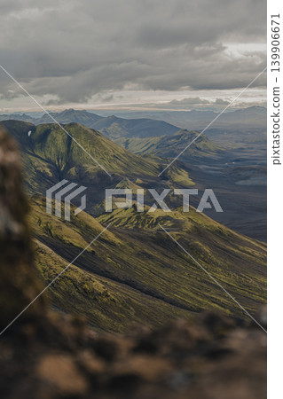 Moss Covered Volcanic Landscape with Rolling Hills in Iceland Moss Covered Volcanic Landscape with Rolling Hills in Iceland 139906671