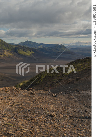 Rugged Volcanic Landscape with Moss Covered Slopes in Iceland Rugged Volcanic Landscape with Moss Covered Slopes in Iceland 139906691