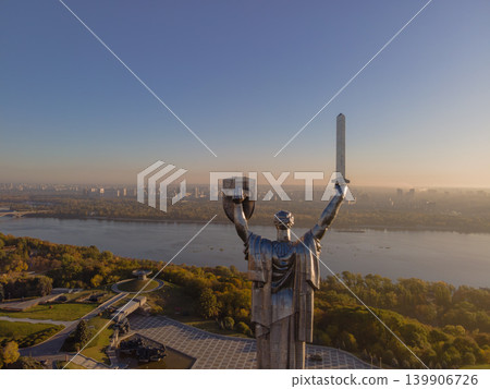 Motherland Monument in Kyiv Overlooking Dnipro River and Cityscape Motherland Monument in Kyiv Overlooking Dnipro River and Cityscape 139906726