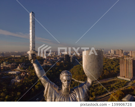 Motherland Monument with Ukrainian Coat of Arms in Kyiv, Ukraine Motherland Monument with Ukrainian Coat of Arms in Kyiv, Ukraine 139906728