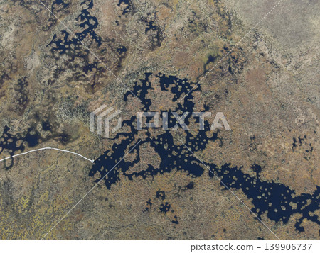 Aerial View of Water Channels and Peatland in Yelnya Nature Reserve 139906737