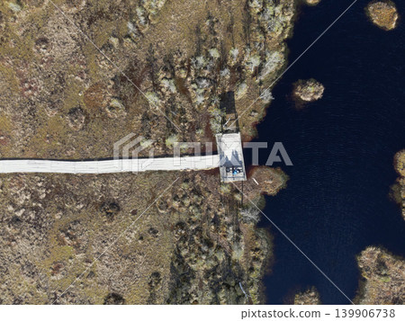 Aerial View of Boardwalk and Platform in Yelnya Nature Reserve, Belarus 139906738