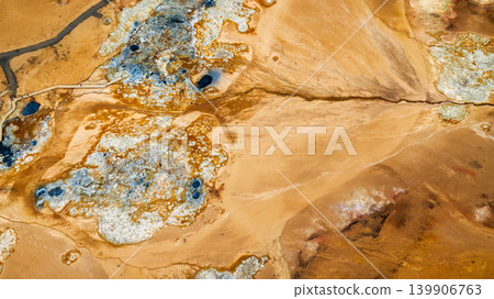 Aerial view of Hverir geothermal field near Lake Myvatn in Iceland Aerial view of Hverir geothermal field near Lake Myvatn in Iceland 139906763