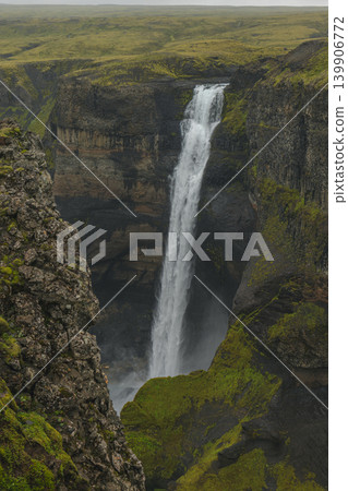 Haifoss Waterfall Cascading into a Canyon in Iceland's Highlands Haifoss Waterfall Cascading into a Canyon in Iceland's Highlands 139906772