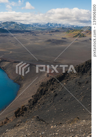 Volcanic Crater Lake with Snow Capped Mountains in Iceland 139906800