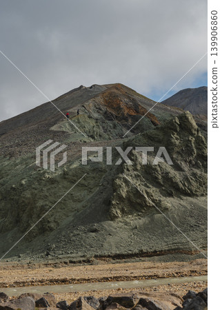 Hikers Ascend a Multicolored Mountain Ridge in Iceland Hikers Ascend a Multicolored Mountain Ridge in Iceland 139906860
