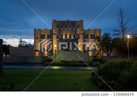 Art Deco Building Illuminated at Twilight in Iceland Art Deco Building Illuminated at Twilight in Iceland 139906924
