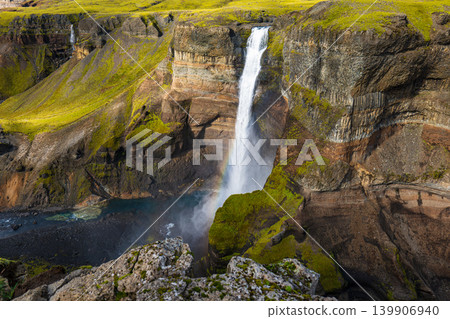 Haifoss Waterfall Cascading into a Canyon in Iceland Haifoss Waterfall Cascading into a Canyon in Iceland 139906940