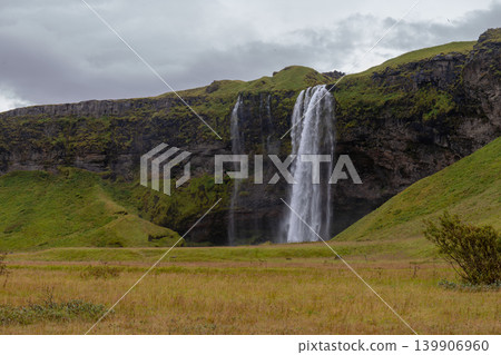Seljalandsfoss Waterfall Cascading from Moss Covered Cliff in Iceland Seljalandsfoss Waterfall Cascading from Moss Covered Cliff in Iceland 139906960