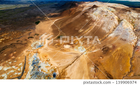 Aerial view of Hverir Namafjall geothermal area near Lake Myvatn 139906974