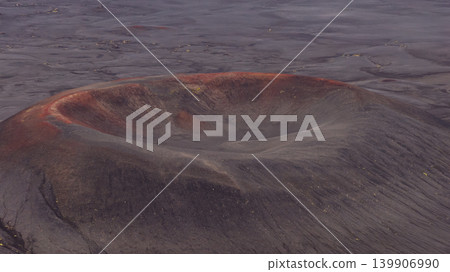 Aerial View of Volcanic Crater in Iceland's Barren Landscape Aerial View of Volcanic Crater in Iceland's Barren Landscape 139906990