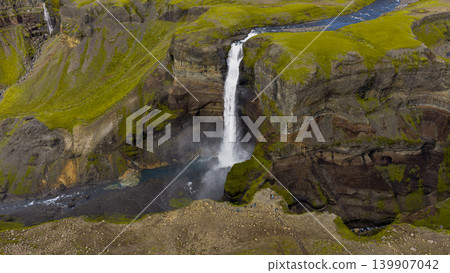 Aerial View of Haifoss Waterfall and Canyon in Iceland Aerial View of Haifoss Waterfall and Canyon in Iceland 139907042