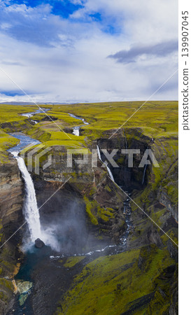 Aerial View of Haifoss Waterfall and Canyon in Iceland Aerial View of Haifoss Waterfall and Canyon in Iceland 139907045