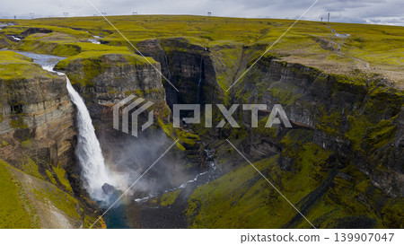 Aerial View of Haifoss Waterfall and Canyon in Iceland Aerial View of Haifoss Waterfall and Canyon in Iceland 139907047