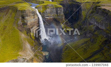 Aerial View of Haifoss Waterfall and Canyon in Iceland Aerial View of Haifoss Waterfall and Canyon in Iceland 139907048