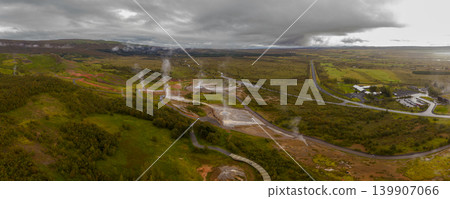 Aerial View of Geothermal Area with Steam Vents in Iceland Aerial View of Geothermal Area with Steam Vents in Iceland 139907066