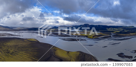 Aerial View of Braided Rivers and Volcanic Plains in Iceland Aerial View of Braided Rivers and Volcanic Plains in Iceland 139907083