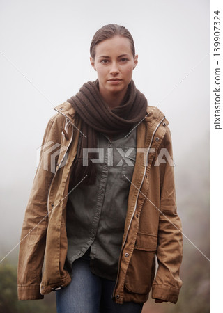Travel, portrait and woman in nature for hiking, wellness or morning walk outdoor in winter. Face, trekking and female person outdoor for fresh air, camping or adventure, journey or campsite fun Travel, portrait and woman in nature for hiking, wellness or morning walk outdoor in winter. Face, trekking and female person outdoor for fresh air, camping or adventure, journey or campsite fun 139907324