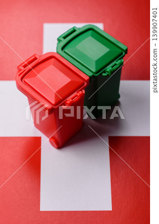 Bins for garbage, a conceptual background for selective and recycling waste disposal. Bins for trash Bins for garbage, a conceptual background for selective and recycling waste disposal. Bins for trash 139907401