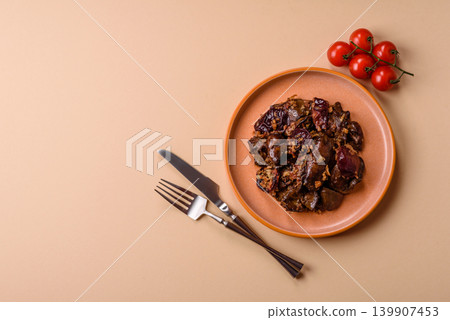 Chicken, duck, or goose liver with plums, onions, and spices. Chicken liver Chicken, duck, or goose liver with plums, onions, and spices. Chicken liver 139907453