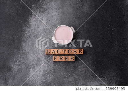 Liquid lactose free yogurt, a useful food for digestive health. Lactose free yogurt Liquid lactose free yogurt, a useful food for digestive health. Lactose free yogurt 139907495