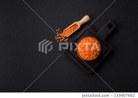 Raw red lentils as a source of protein for a healthy vegan meal. Red lentils 139907602