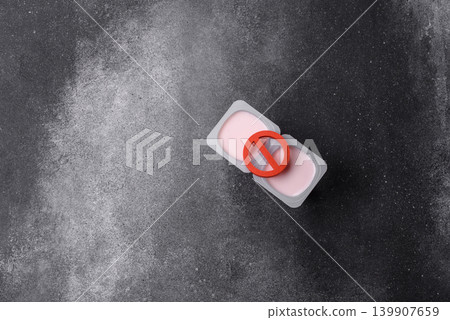 Liquid drinking yogurt with a lactose free sign, a useful food. Lactose free yogurt Liquid drinking yogurt with a lactose free sign, a useful food. Lactose free yogurt 139907659