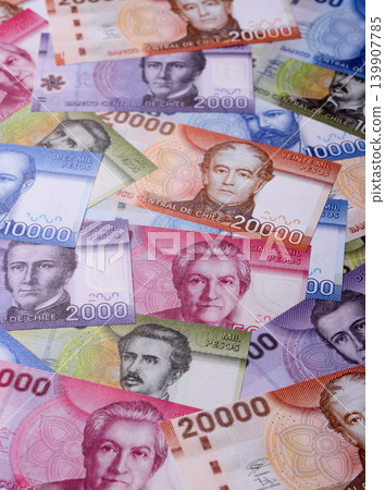 Chilean paper currency, peso, for financial transactions and exchange. Chilean peso currency Chilean paper currency, peso, for financial transactions and exchange. Chilean peso currency 139907785