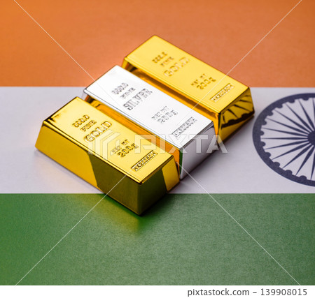 Gold and silver bullion or ingots as metals for bank storage, investments. Gold and silver bars 139908015