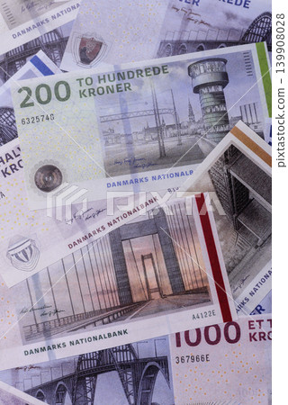 Money, currency of Denmark, Danish krone banknotes. Denmark, Danish money Money, currency of Denmark, Danish krone banknotes. Denmark, Danish money 139908028