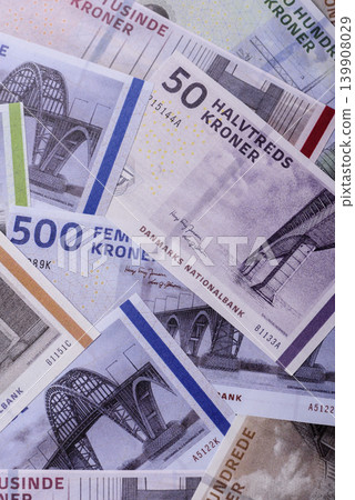 Money, currency of Denmark, Danish krone banknotes. Denmark, Danish money Money, currency of Denmark, Danish krone banknotes. Denmark, Danish money 139908029